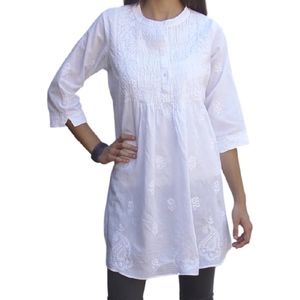 NWT Embroidered Cotton Tunic White 3/4 Sleeves - Size 16W